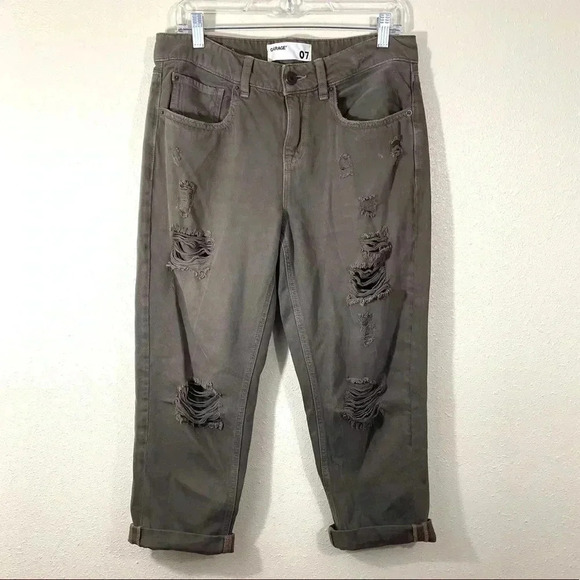 Garage Boyfriend Distressed Jeans Khaki Green Sz 7 - Picture 1 of 8